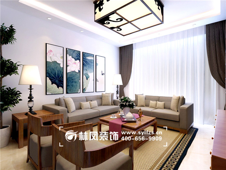 碧桂园荟都125平新中式风格客厅装修效果图