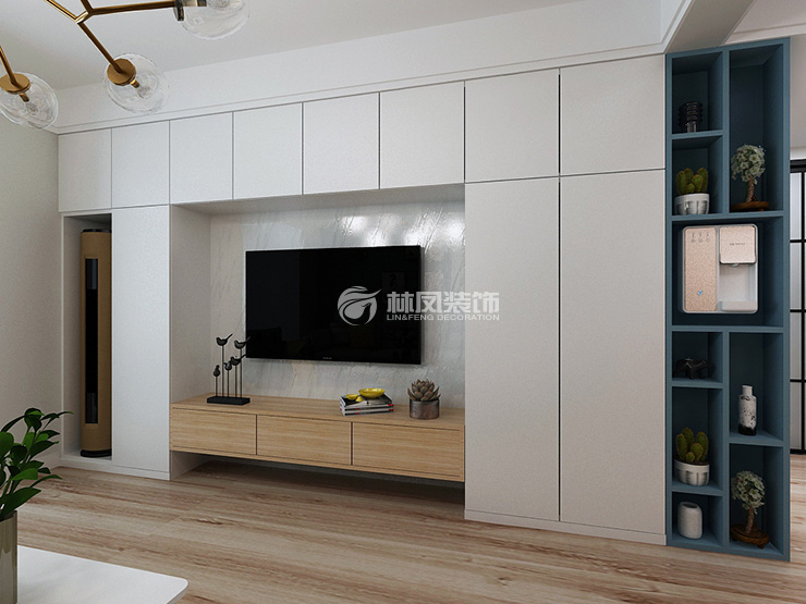 现代风格电视背景墙收纳柜设计装修效果图