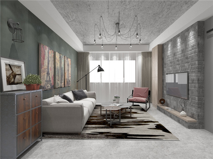 现代风格客厅水泥质感墙面设计装修效果图
