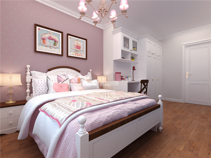 美式风格卧室床头背景墙墙纸设计装修效果图