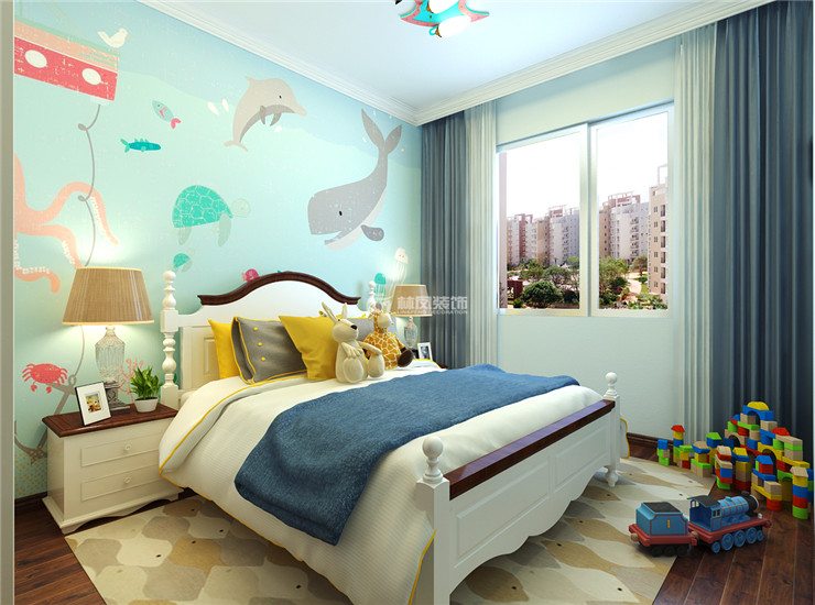 儿童房床头背景墙设计装修效果图